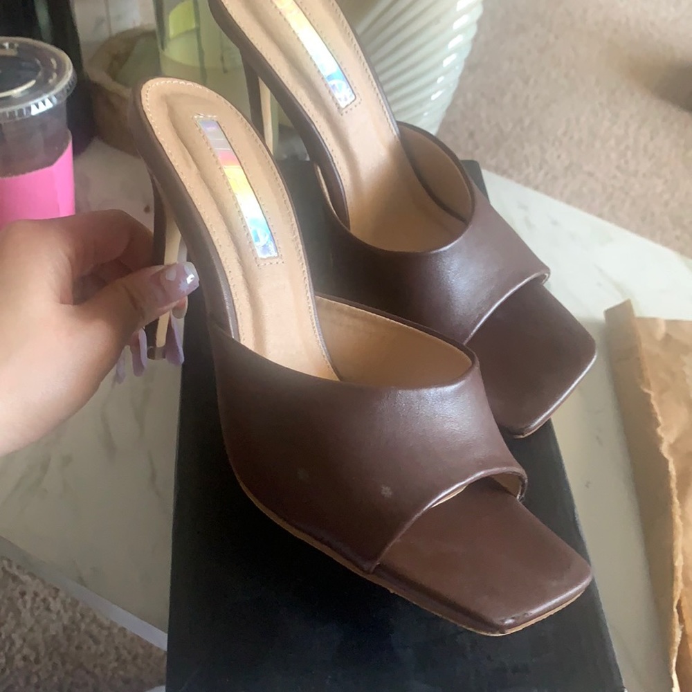 Liliana brown square toe mule heels